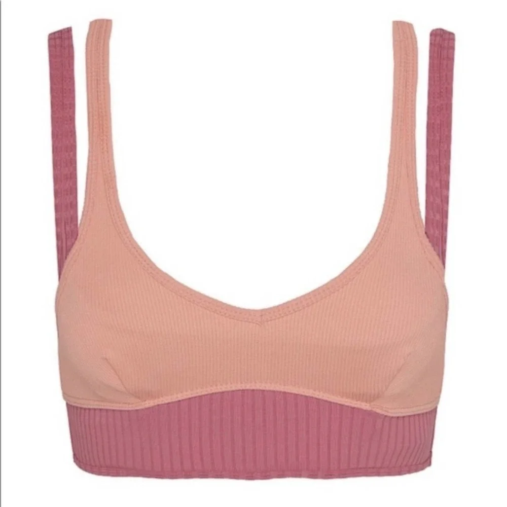 NWOT! For Love And Lemons Women's Pink Strappy Layered Sports Bra Size M 12797
